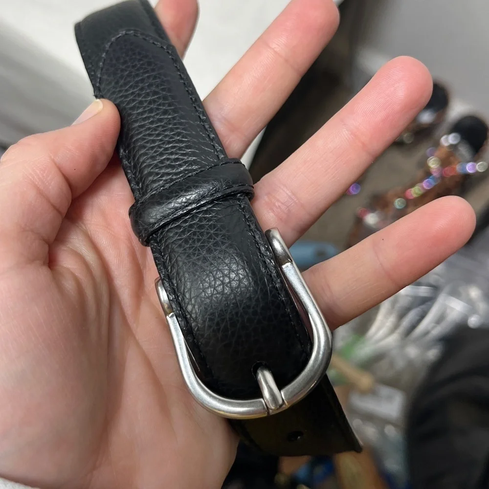 LL Bean Men's Black Full Grain Pebbled Leather Belt Silver Buckle Size 3X